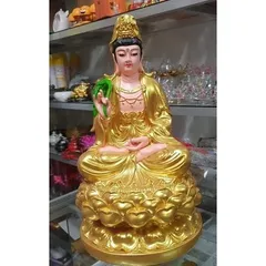 ẤN TỐNG Tượng Phật Quan Thế Âm Bồ Tát Ngồi Sen Vàng cao 30 cm cực đẹp - composite