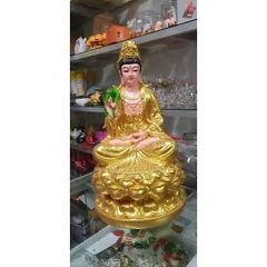ẤN TỐNG Tượng Phật Quan Thế Âm Bồ Tát Ngồi Sen Vàng cao 30 cm cực đẹp - composite