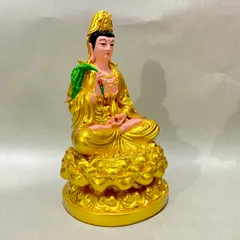 Tượng Phật Quan Âm Bồ Tát Ngồi Màu Nhũ Vàng Cao 30 cm