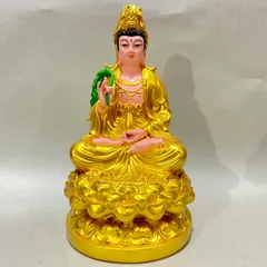 Tượng Phật Quan Âm Bồ Tát Ngồi Màu Nhũ Vàng Cao 30 cm