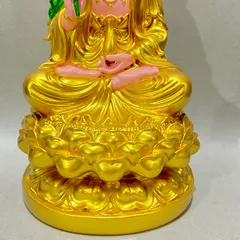 Tượng Phật Quan Âm Bồ Tát Ngồi Màu Nhũ Vàng Cao 30 cm
