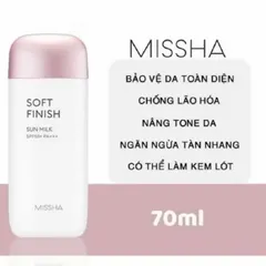 Kem chống nắng Missha Soft Finish Sun Milk SPF50+ PA+++ là sữa chống nắng vật lý lai hóa học(hàng ko hộp vỏ xấu)