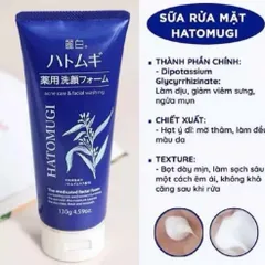 Sữa Rửa Mặt Hatomugi Chiết Xuất Ý Dĩ Dưỡng Ẩm Sáng Da 130g - Xanh, 130g