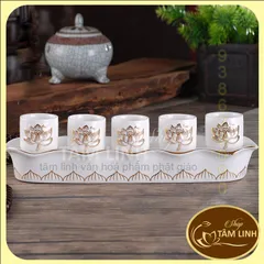 Bộ Án 5 ly Bạch Ngọc Sen Nổi Bằng Sứ Cao Cấp - Loại 1