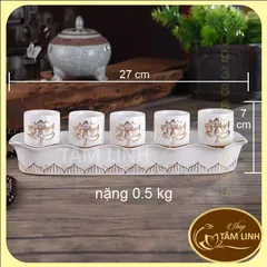 Bộ Án 5 ly Bạch Ngọc Sen Nổi Bằng Sứ Cao Cấp - Loại 1