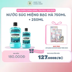 NƯỚC SÚC MIỆNG LISTERINE BẠC HÀ 750ml + 250ml - Thanh mát, làm sạch sâu, hơi thở thơm mát, không chứa cồn, chăm sóc răng