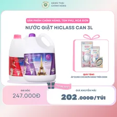 NƯỚC GIẶT HICLASS CAN 3L - Làm sạch quần áo hiệu quả, bảo vệ màu vải, hương thơm dịu nhẹ thơm mát suốt cả ngày