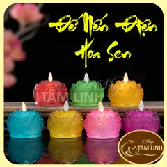 [Ảnh thật] Nến điện tử hoa sen thuỷ tinh, đèn lưu ly để ban thờ phật giáo