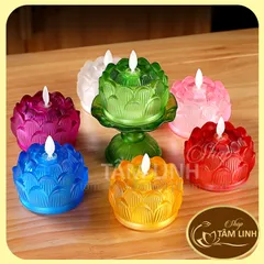 [Ảnh thật] Nến điện tử hoa sen thuỷ tinh, đèn lưu ly để ban thờ phật giáo