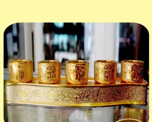 Chung Bộ 5 Ly Nước Thờ Cúng Kim Sa 8 cm