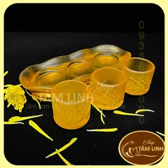 Ảnh Thật Bộ Án 3 Ly Nước Thờ Cúng Bằng Lưu Ly Vàng Siêu Đẹp