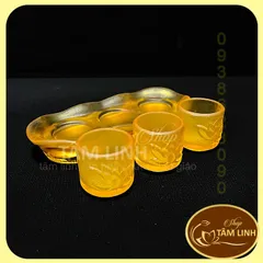 Ảnh Thật Bộ Án 3 Ly Nước Thờ Cúng Bằng Lưu Ly Vàng Siêu Đẹp