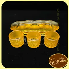 Ảnh Thật Bộ Án 3 Ly Nước Thờ Cúng Bằng Lưu Ly Vàng Siêu Đẹp