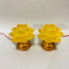 Cặp Đèn Thờ Hoa Sen Nở Nhựa Lưu Ly Thân Hợp Kim Chân Vàng Cao 10cm Siêu Đẹp DƯƠNG KHOA SHOP