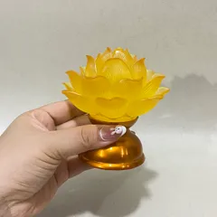 Cặp Đèn Thờ Hoa Sen Nở Nhựa Lưu Ly Thân Hợp Kim Chân Vàng Cao 10cm Siêu Đẹp DƯƠNG KHOA SHOP