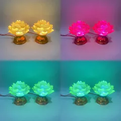 Cặp Đèn Thờ Hoa Sen Nở Nhựa Lưu Ly Thân Hợp Kim Chân Vàng Cao 10cm Siêu Đẹp DƯƠNG KHOA SHOP