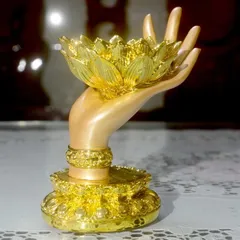 Tượng bàn tay Phật nâng hoa sen xi vàng cao 12cm