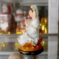 Tượng Ngài Quan Thế Âm bồ tát vẽ màu trắng cao 12cm cực đẹp