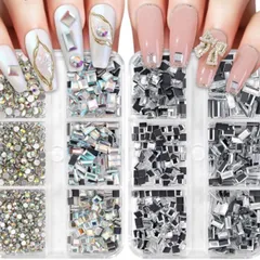 Đá chữ nhật khay 6 ô mix 2 loại đính móng mẫu mới siêu đẹp