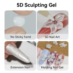Gel Nặn Hoa Nổi 3D JIESHIYA Màu Trắng , Trong , Ánh Trai HOT - Gel Khô Nặn Charm Nổi Nail Siêu Dẻo Không Dính Tay