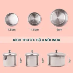 Bộ 3 Nồi INOX Không Gỉ Cao Cấp Đựng Liqid Lư.u Huỳnh Đắp Bột Móng Có Nắp Đậy Chống Bay Hơi - Chống Ăn Mòn Tiện Lợi