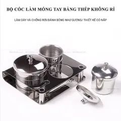 Bộ 3 Nồi INOX Không Gỉ Cao Cấp Đựng Liqid Lư.u Huỳnh Đắp Bột Móng Có Nắp Đậy Chống Bay Hơi - Chống Ăn Mòn Tiện Lợi