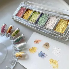 Nhũ khổng tước nén khay 6 màu design Nail siêu đẹp