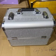 Cốp nhôm 2 tầng màu nhũ flash siêu sáng đẹp đựng đồ nail mi trang điểm siêu sang xịn