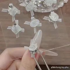 Charm đá khối mix nơ vải cao cấp gắn trang trí móng mẫu mới siêu đẹp HO.T set 9 chiếc