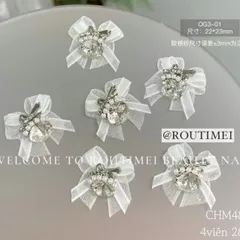 Charm đá khối mix nơ vải cao cấp gắn trang trí móng mẫu mới siêu đẹp HO.T set 9 chiếc