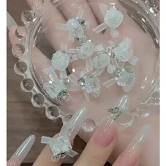 Charm đá khối mix nơ vải cao cấp gắn trang trí móng mẫu mới siêu đẹp HO.T set 9 chiếc