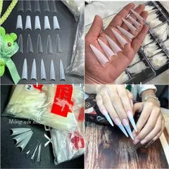 Móng típ nối tre Hàn đủ phom đắp gel bột móng siêu mỏng dẻo ôm phom bịch 500 móng