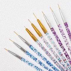 Set 3 cọ nét cán nhũ tím siêu mảnh vẽ móng đủ size 7-9-11mm