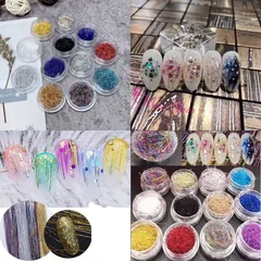Khay 12 hũ nhũ sợi kim tuyến trang trí móng nail Hàn siêu đẹp