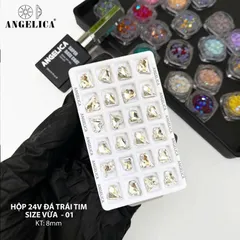 Khay 24 viên đá khối trái tim giả úc Angelica cao cấp đính móng siêu sáng bền