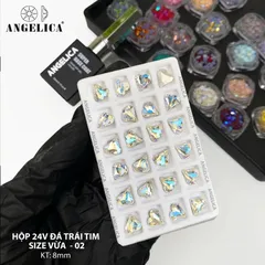 Khay 24 viên đá khối trái tim giả úc Angelica cao cấp đính móng siêu sáng bền