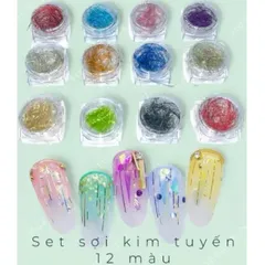Khay 12 hũ nhũ sợi kim tuyến trang trí móng nail Hàn siêu đẹp