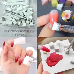 Hộp 100 bông mút dặm ombre nail tặng kèm bút gắp siêu HOT