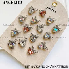 Set 14 viên đá khối mix charm nơ cao cấp Angelica đính trang trí móng siêu sáng đẹp
