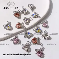 Set 14 viên đá khối mix charm nơ cao cấp Angelica đính trang trí móng siêu sáng đẹp