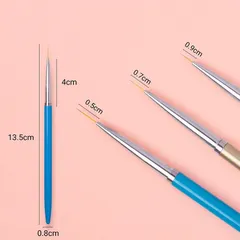Set cọ nét ba màu cao cấp siêu mảnh vẽ móng đủ size 7-9-11mm
