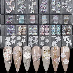 Set cham hoa nơ thuỷ tinh 6 ngăn mix nhiều mẫu đính móng nailbox siêu xinh