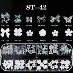 Set cham hoa nơ thuỷ tinh 6 ngăn mix nhiều mẫu đính móng nailbox siêu xinh