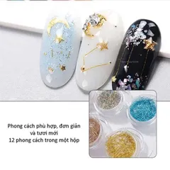 Sét 12 hũ nhũ sợi kim tuyến nhũ tóc ẩn nail trang trí tạo đa dạng mẫu nail siêu HOT