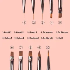 Set 10 cọ nhật LAWEL cao cấp vẽ Nail chuyên nghiệp đủ cây cần thiết nhất ngành nail hàng chuẩn loại 1 lông chồn xịn