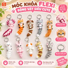 Combo 10 móc khóa Flexi động vật dễ thương khớp linh hoạt treo túi xách ô tô