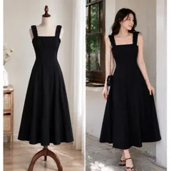 (PASS) Đầm maxi đen dây vai bản to (<48kg)