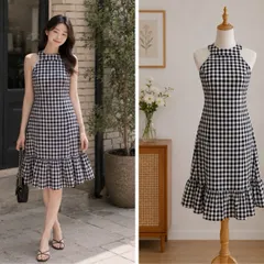 (PASS) Đầm đuôi cá cổ yếm họa tiết caảo (<46kg)