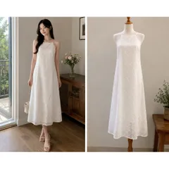 (PASS) Đầm maxi trắng thêu 2 lớp (<47kg)