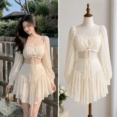 (PASS) Đầm xoè thiết kế dây buộc cắt xẻ đi biển (<46kg)